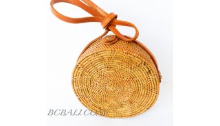 ata grass hand woven circle star design handbag leather strap 